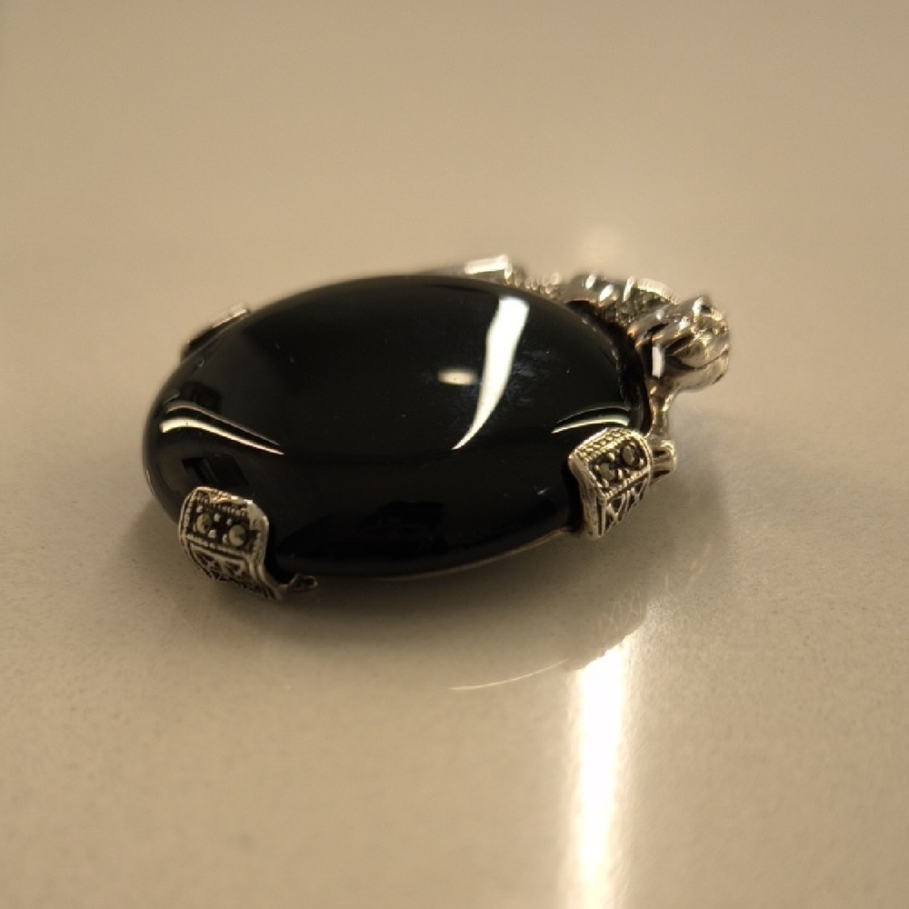 Vintage .925 Sterling, Onyx, & Marcasite Panther Brooch Or Pendant - Picture 15 of 17